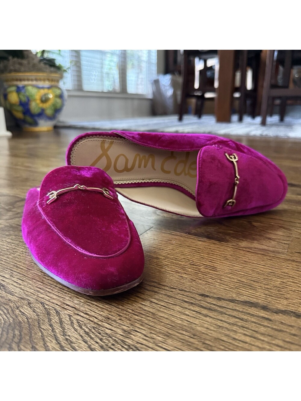 Sam Edelman Linnie Mule Loafers Womens 10 Pink Velvet Gold Horsebit Slip On - Picture 7 of 7